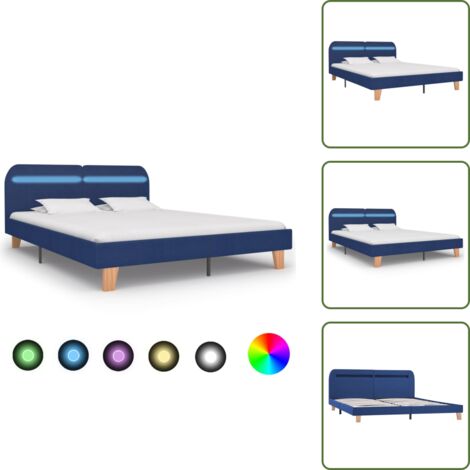 The Living Store Giroletto con LED senza Materasso Blu 180x200 cm in Tessuto - Letto con striscia luminosa
