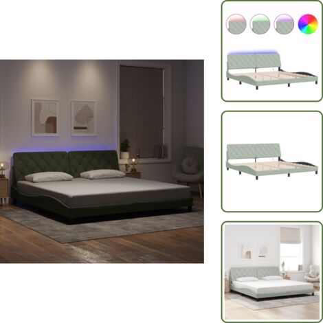 The Living Store Giroletto con LED senza Materasso Grigio Chiaro 200x200 cm in Velluto - Cuscino testiera
