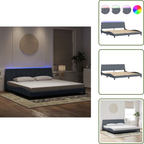 The Living Store Giroletto con LED senza Materasso Hanko Grigio Scuro 200x200 cm in Velluto - Cuscino testiera