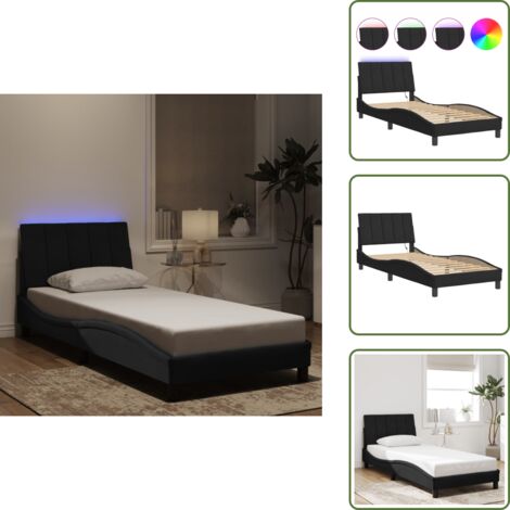The Living Store Giroletto con LED senza Materasso Hanko Nero 80x200 cm in Velluto - Cuscino testiera