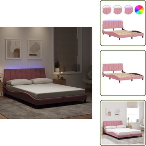 The Living Store Giroletto con LED senza Materasso Hanko Rosa 140x190 cm in Velluto - Cuscino testiera con luci LED