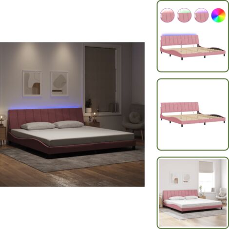 The Living Store Giroletto con LED senza Materasso Hanko Rosa 200x200 cm in Velluto - Cuscino testiera