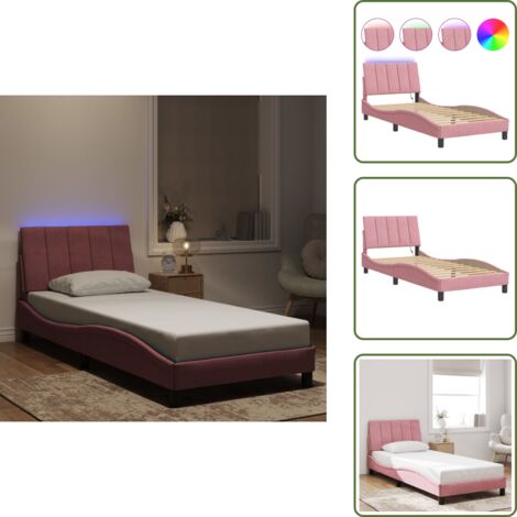 The Living Store Giroletto con LED senza Materasso Hanko Rosa 80x200 cm in Velluto - Cuscino testiera