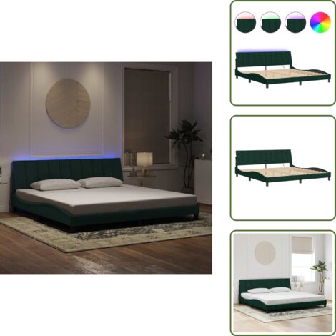 The Living Store Giroletto con LED senza Materasso Hanko Verde Scuro 200x200 cm in Velluto - Cuscino testiera