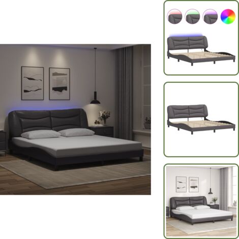 The Living Store Giroletto con LED senza Materasso Hvar Grigio 180x200 cm - Cuscino testiera con luci LED