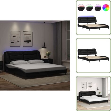 The Living Store Giroletto con LED senza Materasso Hvar Nero 180x200 cm - Cuscino testiera con LED