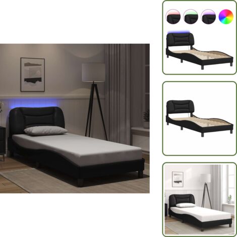 The Living Store Giroletto con LED senza Materasso Hvar Nero 80x200 cm - Cuscino testiera con LED