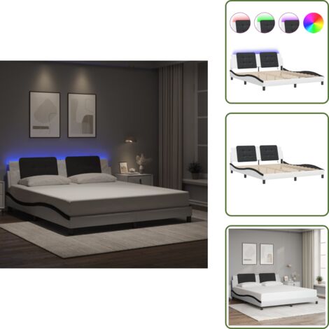 The Living Store Giroletto con LED senza Materasso Zadar Bianco e Nero 180x200 cm - Cuscino testiera con LED
