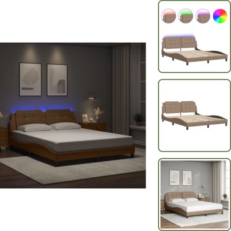 The Living Store Giroletto con LED senza Materasso Zadar Cappuccino 160x200 cm - Cuscino testiera con luci LED