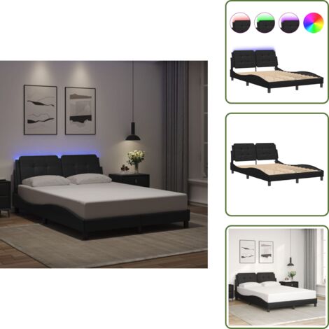 The Living Store Giroletto con LED senza Materasso Zadar Nero 140x190 cm - Cuscino testiera