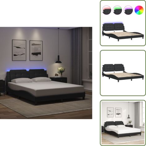 The Living Store Giroletto con LED senza Materasso Zadar Nero 160x200 cm - Cuscino testiera con luci LED