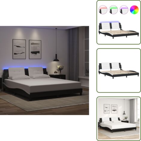 The Living Store Giroletto con LED senza Materasso Zadar Nero e Bianco 180x200 cm - Cuscino testiera con LED