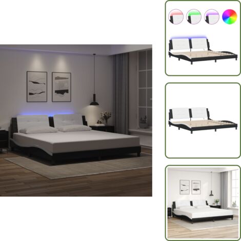 The Living Store Giroletto con LED senza Materasso Zadar Nero e Bianco 200x200 cm - Cuscino testiera con LED