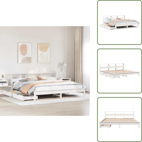The Living Store Giroletto con Libreria senza Materasso 180x200 cm in Legno Pino - Letto con cassetto