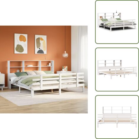 The Living Store Giroletto con Libreria senza Materasso 180x200 cm in Legno Pino - Letto con testiera