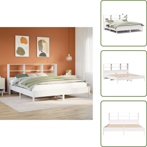 The Living Store Giroletto con Libreria senza Materasso 180x200 cm in Legno Pino - Letto con testiera