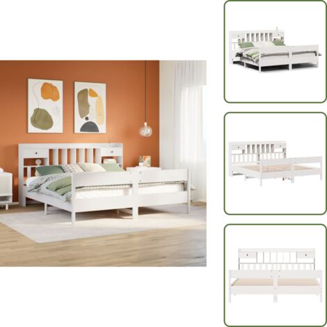 The Living Store Giroletto con Libreria senza Materasso 180x200 cm in Legno Pino - Letto con testiera