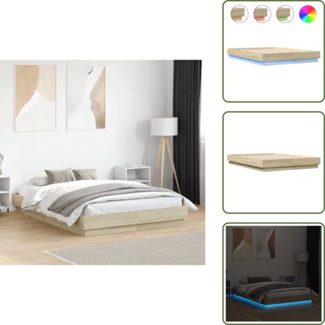 The Living Store Giroletto con Luci LED Rovere Sonoma 135x190 cm - Letto con luci RGB