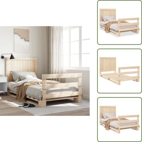 The Living Store Giroletto con Testiera 100x200 cm Legno Massello di Pino - Letto in legno massello
