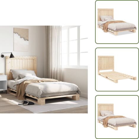 The Living Store Giroletto con Testiera 100x200 cm Legno Massello di Pino - Letto in legno massello