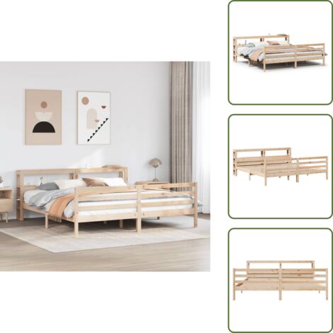 The Living Store Giroletto con Testiera 200x200 cm in Legno Massello di Pino - Testiera per letto