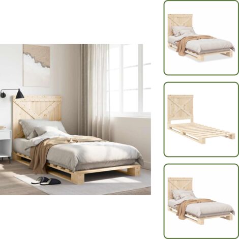 The Living Store Giroletto con Testiera 90x200 cm in Legno Massello di Pino - Letto con testata in legno