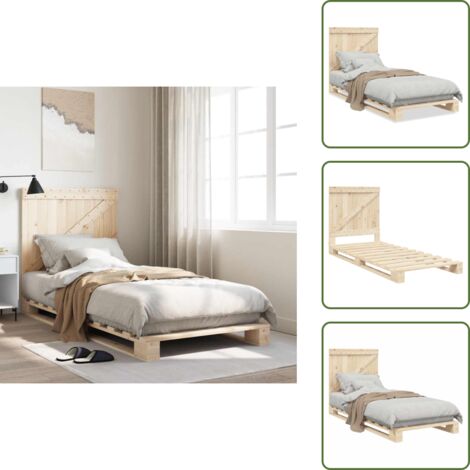 The Living Store Giroletto con Testiera 90x200 cm in Legno Massello di Pino - Letto con testata in legno