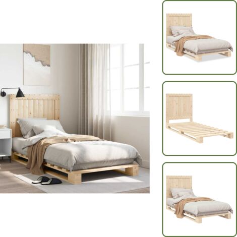 The Living Store Giroletto con Testiera 90x200 cm in Legno Massello di Pino - Letto con testata in legno