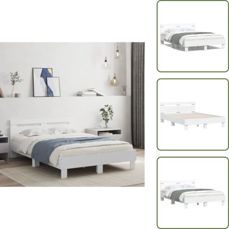 The Living Store Giroletto con Testiera Bianco 120x190 cm in Legno Multistrato - Letto con testiera