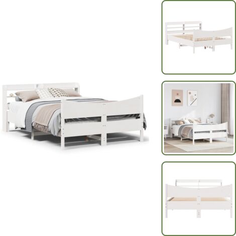 The Living Store Giroletto con Testiera Bianco 160x200 cm Legno Massello di Pino - Letto con testiera