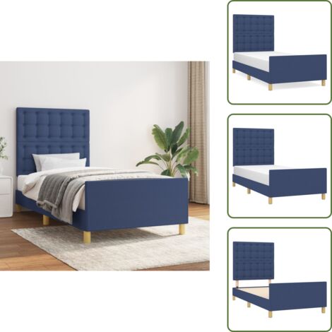 The Living Store Giroletto con Testiera Blu 90x190 cm in Tessuto - Letto con testiera