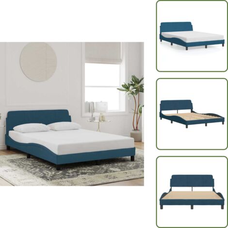 The Living Store Giroletto con Testiera Dover Blu 140x200 cm in Velluto - Letto con testiera