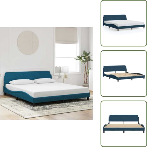 The Living Store Giroletto con Testiera Dover Blu 180x200 cm in Velluto - Letto con testiera