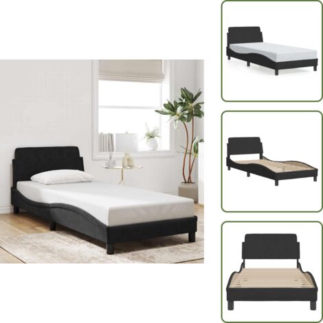 The Living Store Giroletto con Testiera Dover Nero 80x200 cm Velluto - Letto con testiera