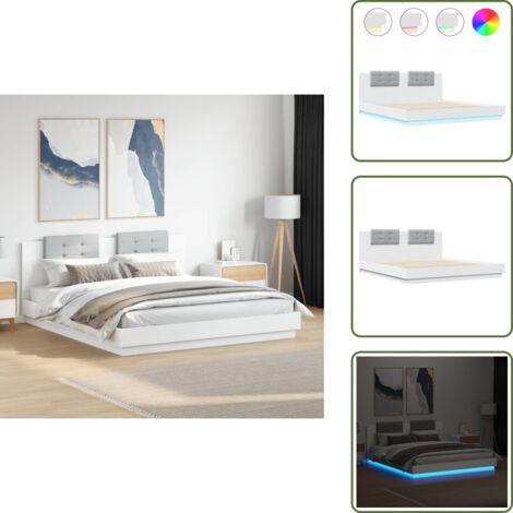 The Living Store Giroletto con Testiera e LED Bianco 160x200 cm - Letto con luci LED