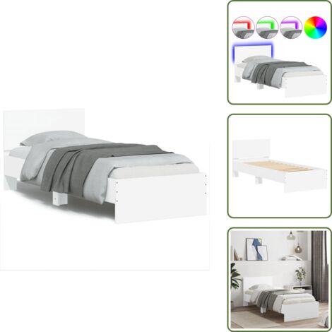 The Living Store Giroletto con Testiera e LED Bianco 75x190 cm - Luci LED
