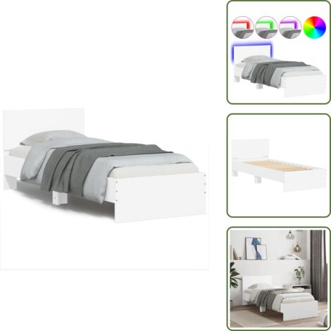 The Living Store Giroletto con Testiera e LED Bianco 90x190 cm - Letto con luci LED