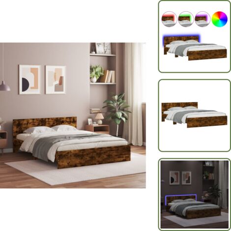 The Living Store Giroletto con Testiera e LED Rovere Fumo 160x200 cm - Luci LED