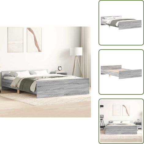 The Living Store Giroletto con Testiera e Pediera Grigio Sonoma 120x190 cm - Letto con testiera