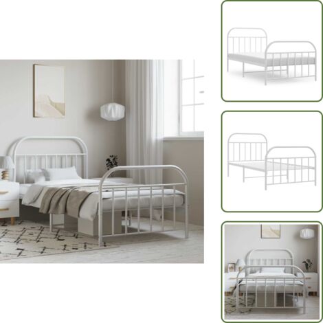 The Living Store Giroletto con Testiera e Pediera Metallo Bianco 100x190 cm - Letto con testiera e pediera