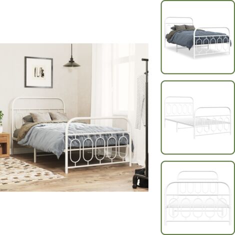 The Living Store Giroletto con Testiera e Pediera Metallo Bianco 100x190 cm - Letto con testiera e pediera