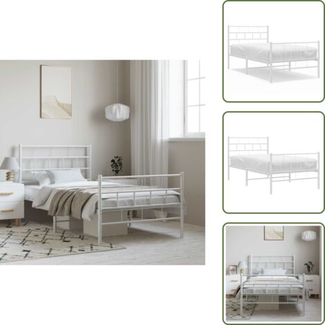 The Living Store Giroletto con Testiera e Pediera Metallo Bianco 100x190 cm - Letto in acciaio