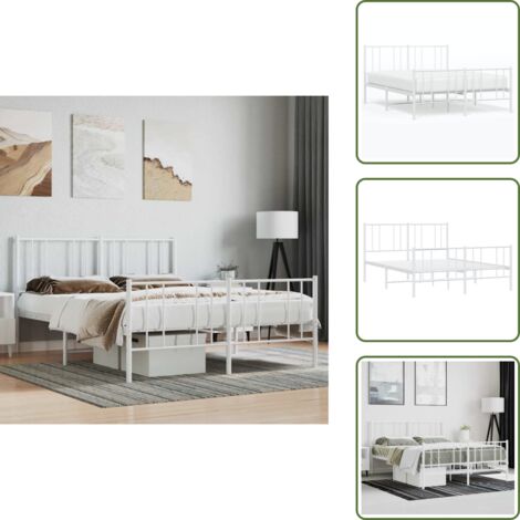 The Living Store Giroletto con Testiera e Pediera Metallo Bianco 120x190 cm - Letto con testiera