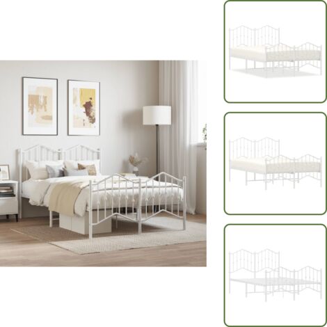 The Living Store Giroletto con Testiera e Pediera Metallo Bianco 120x190 cm - Letto con testiera