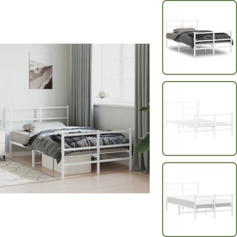 The Living Store Giroletto con Testiera e Pediera Metallo Bianco 120x190 cm - Letto con testiera