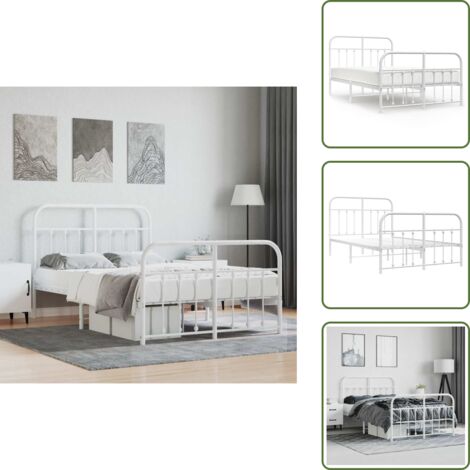 The Living Store Giroletto con Testiera e Pediera Metallo Bianco 120x190 cm - Letto con testiera e pediera