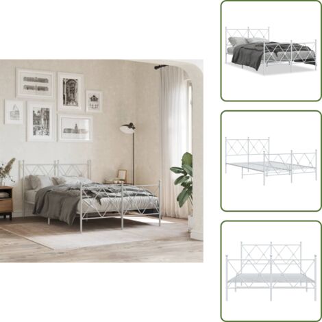 The Living Store Giroletto con Testiera e Pediera Metallo Bianco 120x190 cm - Letto con testiera e pediera