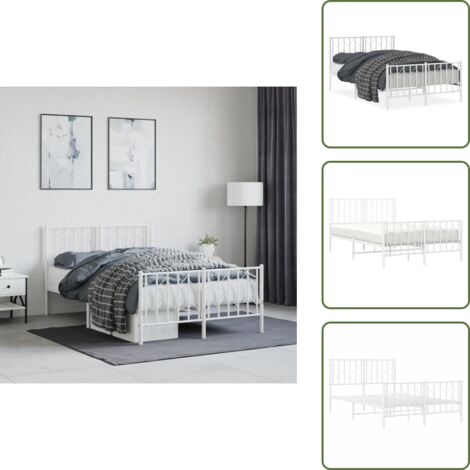 The Living Store Giroletto con Testiera e Pediera Metallo Bianco 120x190 cm - Letto con testiera e pediera