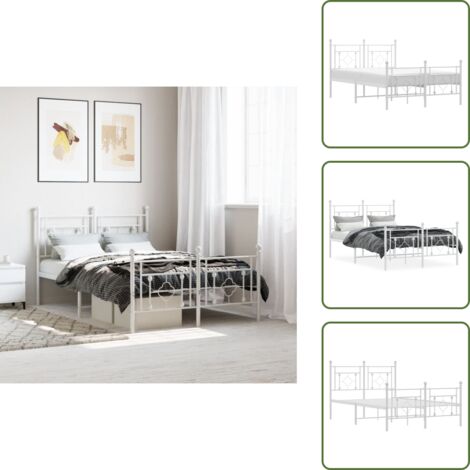 The Living Store Giroletto con Testiera e Pediera Metallo Bianco 120x190 cm - Letto con testiera e pediera
