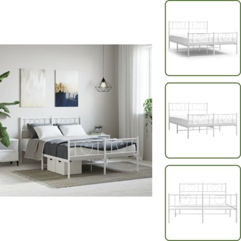 The Living Store Giroletto con Testiera e Pediera Metallo Bianco 120x190 cm - Letto con testiera e pediera